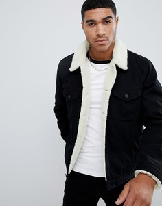 Черная джинсовая куртка с подкладкой из искусственного меха ASOS DESIGN-Черный