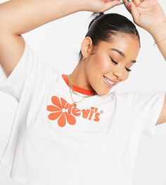 Белая футболка с логотипом, принтом цветка и окантовкой Levis Plus-Белый