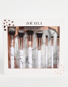 Набор из 7 кистей для макияжа с мраморным эффектом и мешочек из веганской кожи Zoe Ayla-Белый