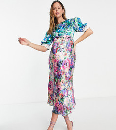 Разноцветное платье с комбинированным цветочным принтом Hope & Ivy Maternity Lia-Розовый цвет