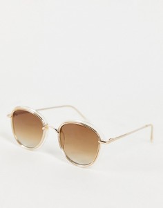 Солнцезащитные очки в круглой золотистой оправе с коричневыми линзами Accessorize Rebecca-Золотистый