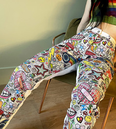 Прямые джинсы с разноцветным абстрактным принтом Labelrail x Sophia Hadjipanteli-Разноцветный
