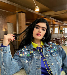 Укороченная джинсовая куртка синего цвета в стиле oversized с пуговицами Labelrail x Sophia Hadjipanteli-Разноцветный