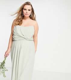 Шалфейно-зеленое платье-бандо с запахом TFNC Plus Bridesmaid Noee-Зеленый цвет