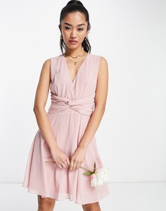 Платье миди приглушенного розового цвета с расклешенной юбкой TFNC Bridesmaid-Оранжевый цвет