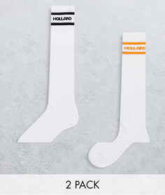 Белые высокие носки с контрастными полосками House of Holland-Белый