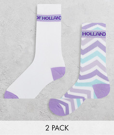 Набор из двух пар носков сиреневого и белого цвета с зигзагообразным узором и в стиле колор блок House of Holland-Фиолетовый цвет