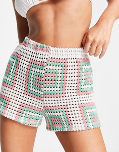 Пляжные шорты вязки кроше с мозаичным узором (от комплекта) ASOS DESIGN-Разноцветный