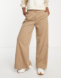 Бежевые строгие брюки с широкими штанинами с разрезами сзади Vila-Светло-бежевый цвет