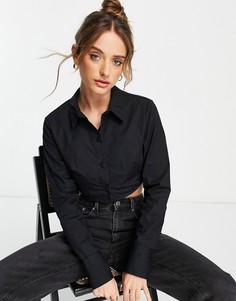 Черная укороченная рубашка из поплина Topshop-Черный