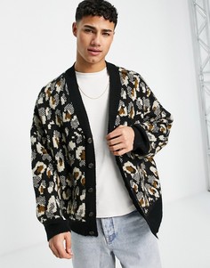 Вязаный кардиган в стиле oversized с леопардовым принтом Topman-Разноцветный