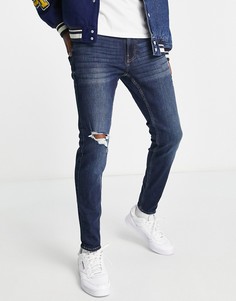 Яркие выбеленные джинсы супероблегающего кроя с рваной отделкой Hollister-Голубой