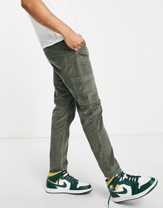 Узкие вельветовые брюки с накладными карманами в складку цвета хаки ASOS DESIGN-Зеленый цвет