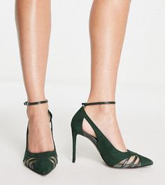 Темно-зеленые туфли-лодочки на высоком каблуке с декоративными вырезами ASOS DESIGN Wide Fit Poster-Зеленый цвет