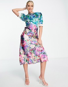 Разноцветное платье с комбинированным цветочным принтом Hope & Ivy Lia-Розовый цвет