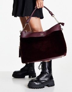 Сумка-тоут ягодного цвета с отделкой из искусственного меха Dune-Серый