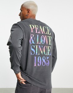 Черный свободный лонгслив с надписью "Peace and Love" в стиле тай-дай на спине Tommy Jeans
