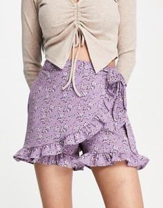 Юбка-шорты цвета орхидеи на запахе с оборками JDY Millie-Фиолетовый цвет