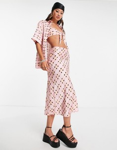 Розовая юбка-комбинация миди в клетку Topshop-Розовый цвет