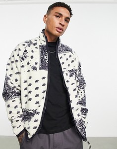 Oversized-олимпийка из флиса белого цвета с принтом в стиле банданы ASOS DESIGN-Разноцветный