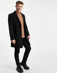 Классическое однобортное пальто с добавлением шерсти и бархатной отделкой на воротнике Gianni Feraud-Черный цвет