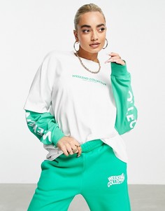 Двухслойная футболка в стиле oversized с логотипом ASOS Weekend Collective-Белый