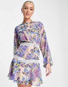 Сиреневое платье мини с длинными рукавами и принтом Hope & Ivy Tomasina-Фиолетовый цвет