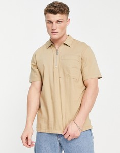 Рубашка песочного цвета с короткими рукавами и короткой молнией Selected Homme-Светло-бежевый цвет