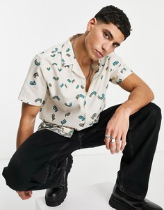 Бежевая рубашка с отложным воротником и принтом пейсли Topman-Разноцветный