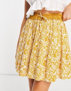Желтая плиссированная мини-юбка с принтом пейсли и завязкой на талии от комплекта En Crème-Желтый