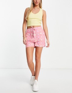 Свободные шорты с принтом монограммы от комплекта New Girl Order-Розовый цвет