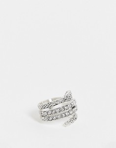 Серебристое кольцо со змеей с отделкой кристаллами Topshop-Серебристый