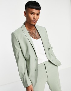 Шалфейно-зеленый приталенный пиджак с глубоким вырезом ASOS DESIGN-Зеленый цвет