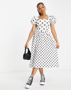 Платье миди с корсетом в черный горох Miss Selfridge-Белый