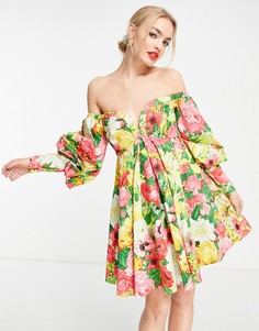 Платье мини со спущенными плечами и цветочным принтом ASOS EDITION-Разноцветный