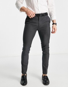 Серые строгие брюки супероблегающего кроя Topman-Серый