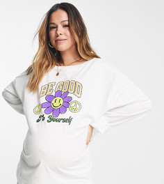 Белая расклешенная футболка с длинными рукавами и принтом «Be good» Topshop Maternity-Белый