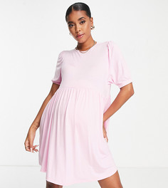 Свободное платье розового цвета с присборенной юбкой и пышными рукавами Missguided Maternity-Розовый цвет