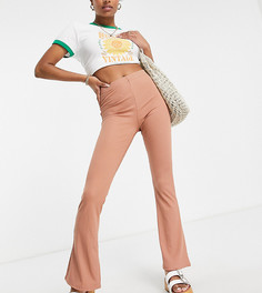 Расклешенные брюки зауженного кроя карамельного цвета в рубчик Topshop Petite-Коричневый цвет