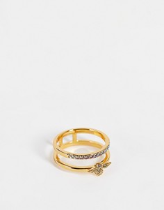 Двойное кольцо золотистого цвета с радужным дизайном и пчелкой Olivia Burton-Золотистый