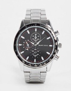 Наручные часы с черным циферблатом и массивным серебристым браслетом Brave Soul-Серебристый
