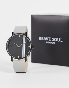 Мужские часы с кожаным ремешком и полоской на циферблате Brave Soul-Серебристый