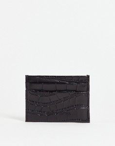 Черный кожаный кошелек для пластиковых карт с выделкой под кожу крокодила Smith & Canova
