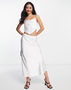 Атласная юбка миди косого кроя цвета слоновой кости Miss Selfridge-Белый