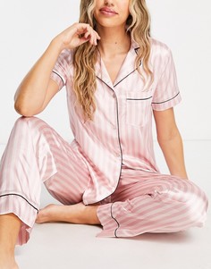 Пижама из рубашки с короткими рукавами и брюк в розовую полоску Lipsy-Розовый цвет