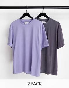 Набор из 2 oversized-футболок выбеленного серого и выбеленного сиреневого цвета Topman-Разноцветный