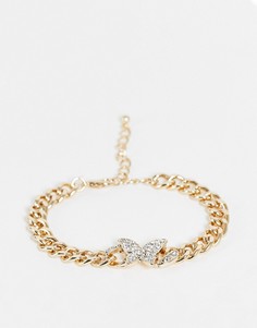 Золотистый браслет-цепочка с украшением в виде бабочки с отделкой кристаллами Topshop