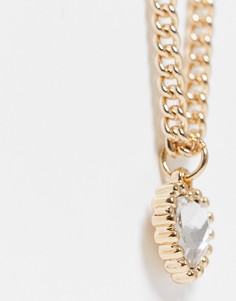 Золотистое ожерелье с несколькими цепочками и подвеской в виде сердечка с кристаллами Topshop-Золотистый