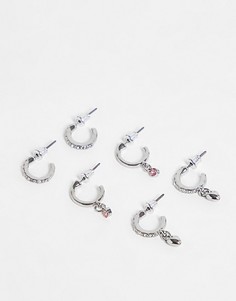 Серебристые серьги-кольца в стиле хагги с маленьким сердечком и кристаллом розового цвета Topshop-Серебристый