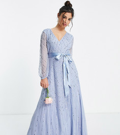 Платье макси синего цвета для подружки невесты с запахом Frock and Frill Petite-Голубой